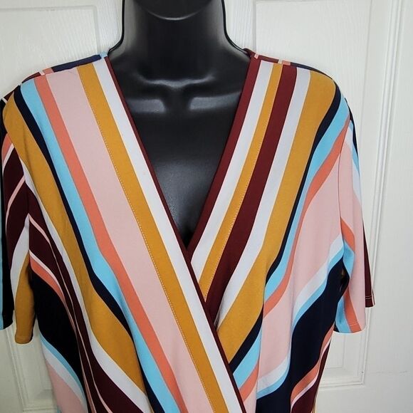 Halogen striped tie front faux wrap shirt top 1/1x - Picture 5 of 7